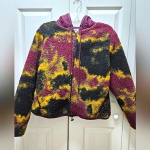 JOYLAB Multi-color Tie Dye Effect Full Zip-up Fleece Hooded Women's Jcket Medium